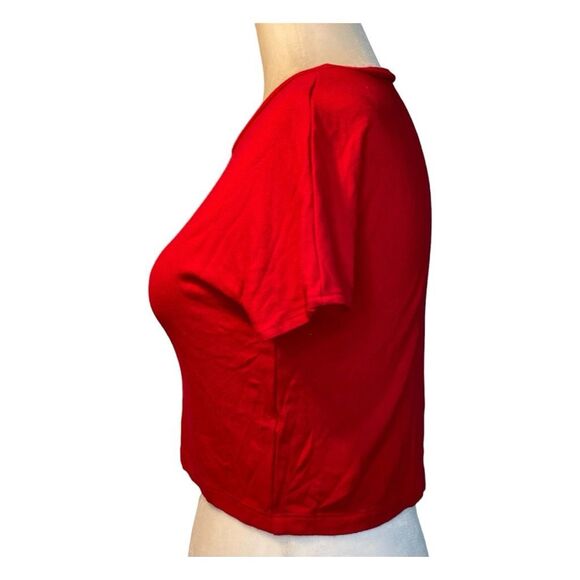 Zara Basic Picot Pointelle Cropped Tee Red Knit Short Sleeve Crewneck M - Picture 4 of 5